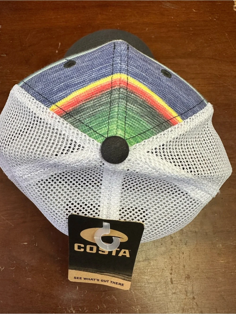 Costa Kids Rainbow Stripe Trucker Hat with Gray Bill and White Mesh